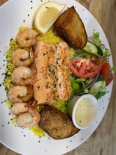 Filet de saumon + 6 crevettes à l'ail